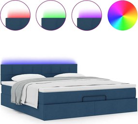 vidaXL Οθωμανικό κρεβάτι με στρώμα &amp; LEDs Μπλε 180x200cm ύφασμα