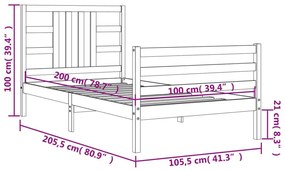 Πλαίσιο Κρεβατιού με Κεφαλάρι 100 x 200 εκ. από Μασίφ Ξύλο - Καφέ