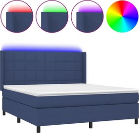 vidaXL Κρεβάτι Boxspring με Στρώμα &amp; LED Μπλε 160x200 εκ. Υφασμάτινο