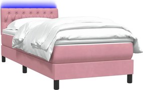 vidaXL Κρεβάτι Boxspring με Στρώμα &amp; LED Ροζ 80x220 εκ. Βελούδινο