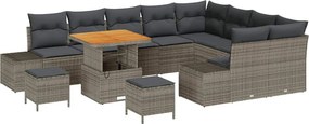 vidaXL Σετ Καναπέ Κήπου με μαξιλάρι 12 pcs Γκρι Πολυ ράταν