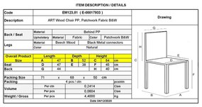Καρέκλα Art Wood PP Ύφασμα Patchwork B&amp;W Συσκ.4τμχ 47x52x84cm