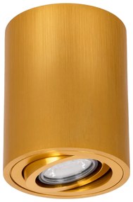 GloboStar® AKIRA 60620 Επιφανειακό Κινούμενο Στρόγγυλο Φωτιστικό Σποτ Αλουμινίου με Ντουί GU10 AC 220-240V IP44 Φ8 x Υ10cm - Χρυσό Βούρτσας - 5 Years Warranty