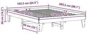 Σκελετός Κρεβατιού Χωρίς Στρώμα 160x200 εκ Μασίφ Ξύλο Πεύκου - Καφέ