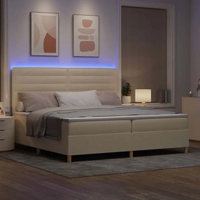 vidaXL LED Κρεβάτι με βάθρο με κεφαλάρι Κρεμ 200 x 200 cm ύφασμα