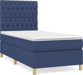 vidaXL Κρεβάτι Boxspring με Στρώμα Μπλε 100 x 200 εκ. Υφασμάτινο