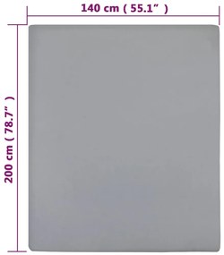 vidaXL Σεντόνι με Λάστιχο Γκρι 140x200 εκ. Βαμβακερό Ζέρσεϊ