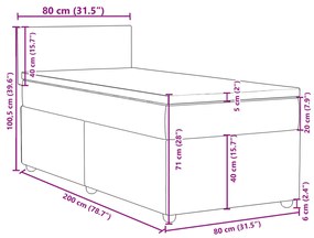 Κρεβάτι Boxspring με Στρώμα Μαύρο 80 x 200 εκ. Υφασμάτινο - Μαύρο