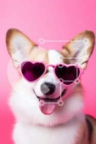 Σετ των 2 Intra Συλλεκτικό Ξύλινο Παζλ Plywood  4mm - Χαρούμενα Corgi με γυαλιά ηλίου σε σχήμα καρδιάς Σε Ξύλινο Κουτί - Διαστάσεις: 10x10 cm – 25 κομμάτια