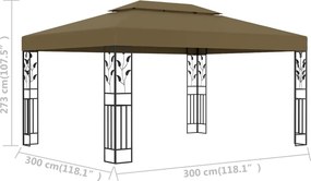 vidaXL Κιόσκι με Διπλή Οροφή Taupe 3 x 4 μ. 180 γρ/μ²