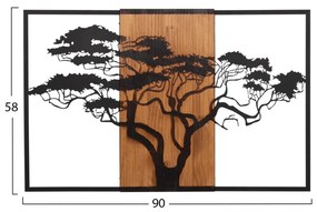 Διακοσμητικό Τοίχου Δέντρο σε Κορνίζα Φύλλα Μετάλλου-Ξύλο 90x3(βάθος)x58Yεκ.