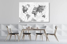 Εικόνα σε έναν παγκόσμιο χάρτη ακουαρέλας από φελλό ασπρόμαυρη - 120x80  smiley