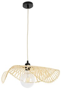 GloboStar® MELEMELE 01840 Boho Κρεμαστό Φωτιστικό Οροφής Μονόφωτο 1 x E27 AC220-240V IP20 - Φ50 x Υ7cm - Μπεζ Ξύλινο Μπαμπού Πλέγμα - 5 Χρόνια Εγγύηση