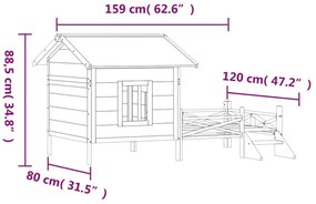 Σπίτι Σκύλου Καφέ 159 x 120 x 88,5 εκ. από Μασίφ Ξύλο Πεύκου - Καφέ