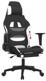 Καρέκλα Gaming Μαύρο/Λευκό Ύφασμα με Υποπόδιο - Μαύρο