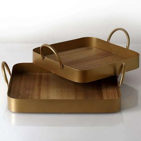 Διακοσμητικός Δίσκος (Σετ 2Τμχ) TAK312 36,5x34x9,5cm Beige-Gold Espiel Mdf,Μέταλλο