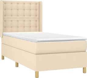 vidaXL Κρεβάτι Boxspring με Στρώμα Κρεμ 100 x 200 εκ. Υφασμάτινο