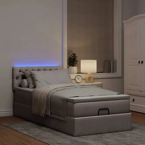 vidaXL Οθωμανικό κρεβάτι με στρώμα &amp; LEDs Taupe 100x200 cm Ύφασμα