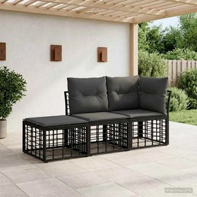 vidaXL Σειρά Καναπέ Εξωτερικού με μαξιλάρι 3 pcs Μαύρο Πολυεστέρας