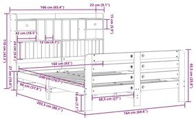 Κρεβάτι Βιβλιοθήκη Χωρίς Στρώμα 160x200 εκ Μασίφ Ξύλο Πεύκου - Λευκό