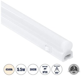 Γραμμικό Φωτιστικό LED T5 5.5W IP20 4500K Λευκό 60785 Globostar-60785-Λευκό 60785