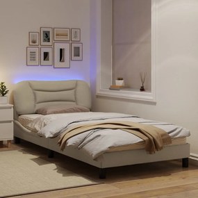 Πλαίσιο Κρεβατιού με LED Κρεμ 100x200 εκ. Υφασμάτινο - Κρεμ