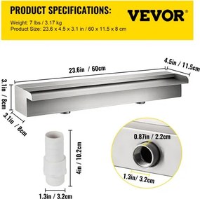 600mm Stainless Steel Waterfall Water Blade Cascade Koi Fish Pond Bottom Inlet