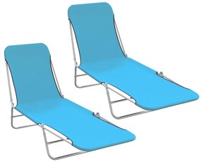 vidaXL Ξαπλώστρες Πτυσσόμενες 2 τεμ. Μπλε από Ατσάλι / Ύφασμα