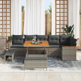 vidaXL Σετ Καναπέ Κήπου με μαξιλάρι 9 pcs Γκρι Πολυ ράταν