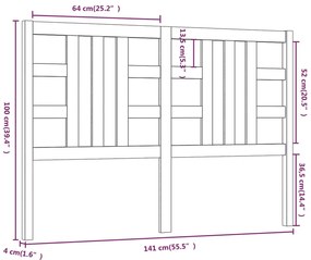 vidaXL Κεφαλάρι Κρεβατιού Γκρι 141 x 4 x 100 εκ. από Μασίφ Ξύλο Πεύκου