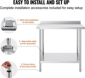 VEVOR Stainless Steel Work Table Commercial Kitchen Work Food Prep Table 24"x36"