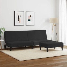 Καναπές Κρεβάτι Διθέσιος με Υποπόδιο Μαύρος Βελούδινος - Μαύρο