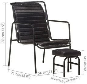 vidaXL Πολυθρόνα Relax Μαύρη από Γνήσιο Δέρμα Με Υποπόδιο