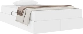 vidaXL Κρεβάτι με αποθηκευτικό χώρο και στρώμα 2 pcs Λευκό Δέρμα