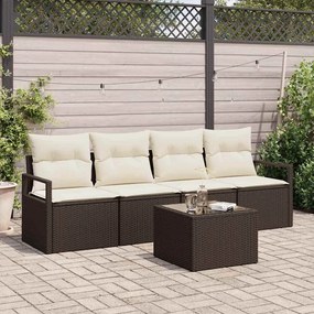 vidaXL Σετ Καναπέ Κήπου με μαξιλάρι 5 pcs Καφέ, Κρέμα 55 x 55 x 37 εκ