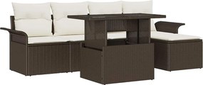 vidaXL Σετ Καναπέ Κήπου με μαξιλάρι 6 pcs Καφέ Πολυ ράταν