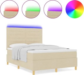 vidaXL LED Κρεβάτι με βάθρο με στρώμα Κρεμ 140 x 200 cm ύφασμα