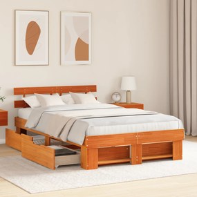 vidaXL Κρεβάτι με Συρτάρια - Καφέ 135 x 190 εκ. Πέτρα Πεύκο