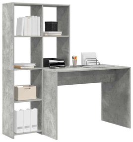vidaXL Γραφείο με ράφι Γκρι σκυροδέματος 138.5 x 55 x 143 εκ