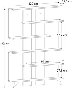 Βιβλιοθήκη Rain Megapap χρώμα λευκό - καρυδί 120x19,5x162εκ.