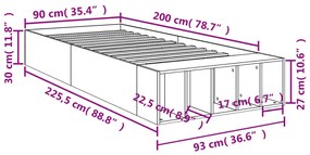 Πλαίσιο Κρεβατιού Μαύρο 90 x 200 εκ. Επεξεργασμένο Ξύλο - Μαύρο