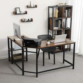 Γωνιακό τραπέζι γραφείου Burbank 120, Γωνιακός, 76x138x138cm, 26 kg, Μαύρο, Καφέ | Epipla1.gr