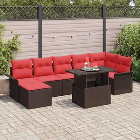 vidaXL Σετ Καναπέ Κήπου με μαξιλάρι 8 pcs Καφέ Πολυ Ρατάν