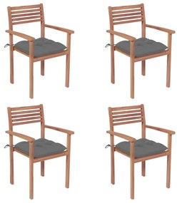 Καρέκλες Κήπου 4 τεμ. από Μασίφ Ξύλο Teak με Γκρι Μαξιλάρια