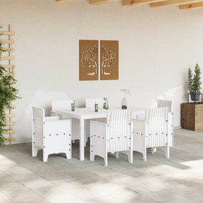 vidaXL Σετ Τραπεζαρίας Κήπου 7 Θέσεων με Μαξιλάρια Λευκό Πολυ Ρατάν