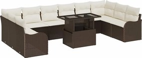 vidaXL Σετ Καναπέ Κήπου με μαξιλάρι 11 pcs Καφέ Πολυ ράταν