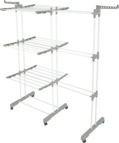 Στεγνωτήριο ρούχων Kinghoff KH 2044, 30 μ., έως 30 κιλά, 3 επίπεδα, ροδάκια, χάλυβας, λευκό/γκρι