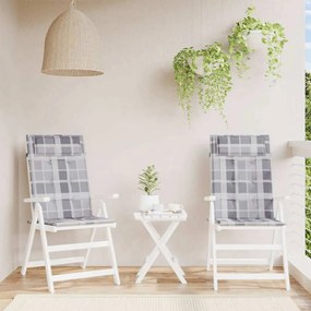 vidaXL Μαξιλάρια Καρέκλας με Ψηλή Πλάτη 2 τεμ Γκρι Καρό Ύφασμα Oxford