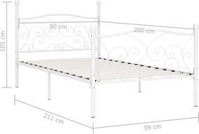 vidaXL Πλαίσιο Κρεβατιού με Τελάρο Λευκό 90 x 200 εκ. Μεταλλικό