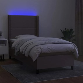 vidaXL Κρεβάτι Boxspring με Στρώμα &amp; LED Taupe 90x200 εκ. Υφασμάτινο